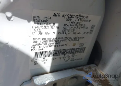 2015 Ford F-250 Xl из США, поврежденный, VIN 1FT7W2BT4FEB51919